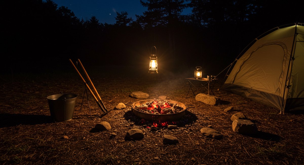 キャンプ 焚き火 夜 消す